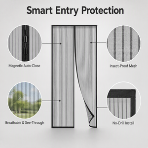 Ripstop Manyetik Sineklik Kapı Perdesi Polyester Dayanıklı Böcek Teli, Veranda Kapısı için Güçlendirilmiş Kenarlı - Product Image 5