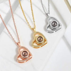 Vente chaude Écologique Argent <span class=keywords><strong>Couple</strong></span> Collier Perle Projection Pierre Pendentif Cent Langues Dire «Je t'aime» Mode - Product Image 2