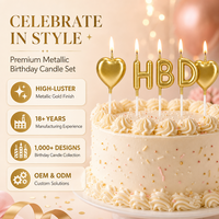 Bougies d'anniversaire en forme de lettre, finition dorée métallique, sans fumée, non toxiques, en cire de paraffine, bougies initiales pour gâteau, vente en gros
