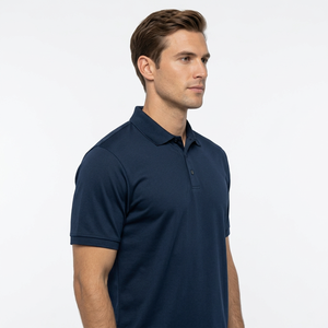Men's Navy <b>Blue</b> Short Sleeve <b>Polo</b> <b>Shirt</b> Solid Color Breathable Oxford Cotton Casual Wear Regular Fit - Product Image 3