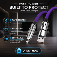 240 LED Light Bar 4-in-1 Kabel Pengisian Daya USB dengan Konektor USB-A USB-B Type-C Pengisian Cepat Elastomer Termoplastik Bercahaya