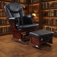 Ensemble de 2 fauteuils à bascule contemporains et écologiques en bois courbé avec ottoman pivotant et repose-pieds en suède pour salon