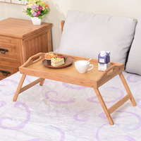 Table de travail portable multifonctionnelle pliable en bambou moderne avec poignée et pieds, à un seul niveau, pour outils et bureau de salon