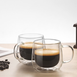<span class=keywords><strong>Tasse</strong></span> en verre isolée avec poignée, <span class=keywords><strong>double</strong></span> <span class=keywords><strong>paroi</strong></span>, en borosilicate haute résistance, minimaliste, pour le camping, le café ou le thé - Product Image 3