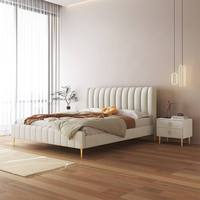 Ensemble de meubles de chambre à coucher : Literie moderne en bois blanc avec couette, lit king size en cuir et tissu avec coffre de rangement – Vente en gros