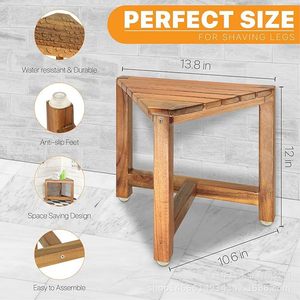 Tabouret de salle de bain triangulaire en bois Huahui, supportant jusqu'à 150 lb, repose-pieds pour la douche, tabouret d'angle pour les toilettes - Product Image 3