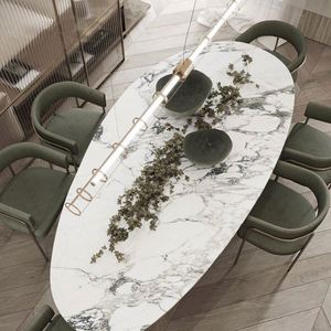 Tavolo da Pranzo Moderno di Lusso con 6 Sedie, Set da Sala da Pranzo Rotondo con Piano in Marmo, Stile Classico Italiano per 6-10 Persone - Product Image 4