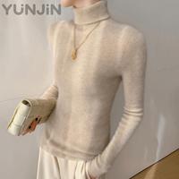 Pulls en cachemire et laine tricotés de haute qualité pour femmes, col montant, coupe ajustée, doux, pour l'hiver et l'automne