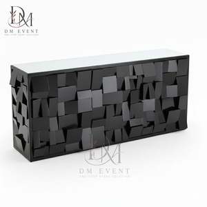 Mesa de Bar Desmontable de Lujo con Panel de Mosaico de Acero Inoxidable Negro y Cubierta de Vidrio Templado Espejado - Product Image 1