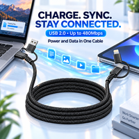 Câble de données USB Type-C 8 broches tressé en nylon 4-en-1 personnalisable 60W à charge rapide pour plusieurs appareils et ordinateurs