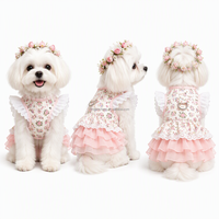 Vêtements personnalisés pour chiens et chats, robe à volants en dentelle à imprimé floral, ensemble harnais couronne de fleurs, vêtements pour chiots et chatons, vente en gros OEM