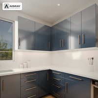 Meuble de cuisine en acrylique au design luxueux, aménagement en U, rangement par tiroirs, livraison en kit et boîtes en panneaux de particules