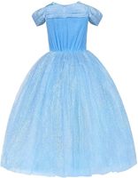 Nouvelle élégante danse fête fille robe princesse robe de mariée couleur bleue costume d'anniversaire avec décoration de papillons