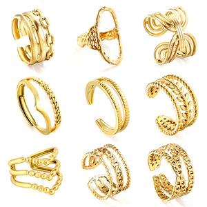 แหวนสแตนเลสสตีลชุบทอง 18K ปรับขนาดได้ ดีไซน์เรขาคณิตแบบไม่สมมาตร เครื่องประดับแฟชั่นสำหรับทุกเพศ เหมาะเป็นของขวัญ - Product Image 1