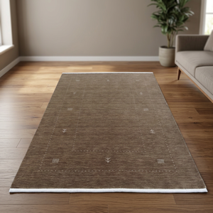 Tapis rectangulaire moderne en laine marron 3D, fait main, tissé à la main, style Gabbeh, résistant aux taches, avec envers en jute, pour chambre et salon - Product Image 2