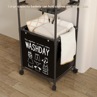 Panier à linge avec étagère amovible, cadre métallique pliable, rangement pour salle de bain et chambre, panier à vêtements sales
