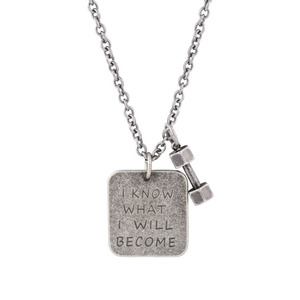 European Style Antique Silver <b>Titanium</b> Steel Dumbbell Necklace With Inspirational English Tag For Couples Gift - Product Image 5
