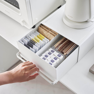 Scatola di immagazzinaggio per uso domestico in metallo da scrivania retrattile a prova di polvere scatola di immagazzinaggio capsula di caffè tazza da tè - Product Image 1