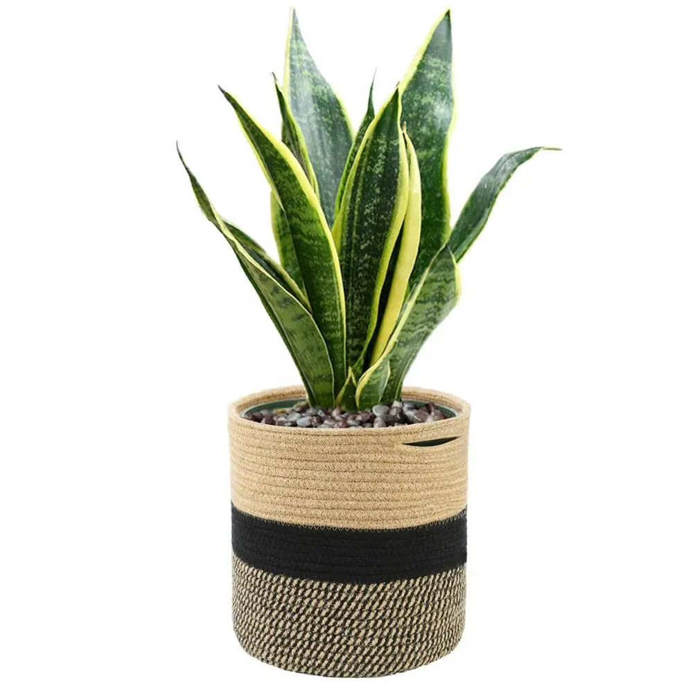 Soga de yute-planta cesta moderno tejido cesta de almacenamiento para piso jardinera interior, cesta de cuerda de la planta