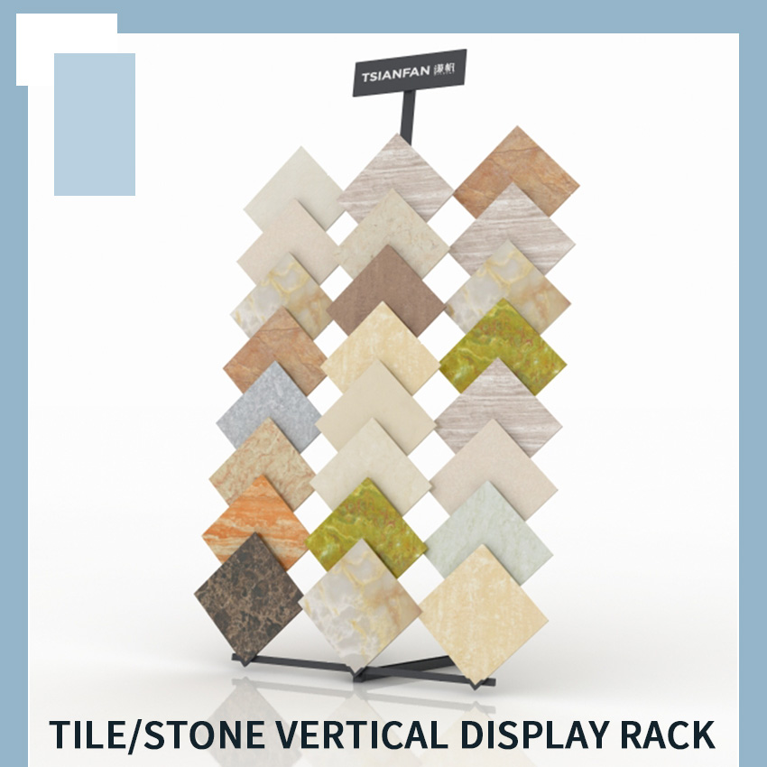 Simple Factory Floor Stand Multi Tier Shelf Metal Sample Quartz Mosaic Tile Granite Tower Display Racks Marble Displays Stand