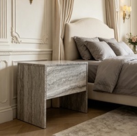 Table d'appoint en travertin naturel avec tiroir, table d'appoint de luxe en pierre naturelle massif pour salon, chambre, villa, meubles de maison