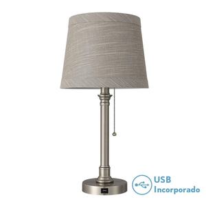 โคมไฟตั้งโต๊ะ E27 สีนิกเกิล ขนาด 50x26x26 ซม. พร้อมพอร์ต USB เหมาะสำหรับการให้แสงสว่างในบ้านและสำนักงาน - Product Image 1