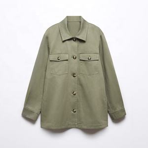 Vestes personnalisées pour femmes Streetwear Boutons à manches longues Surchemise en coton Veste cargo unisexe pour femme - Product Image 5