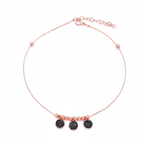 Black CZ Stone Round Design Beaded Handcrafted <b>Anklet</b> Turkish Handmade Wholesale 925 Sterling Silver Jewelry - Product Image 2