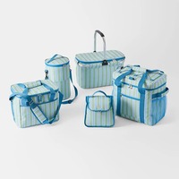 Sac isotherme de pique-nique en toile rayée bleue colorée, grand format, pour le camping, la plage et les repas en plein air, personnalisable en gros