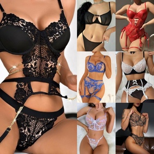 Conjunto de lencería sexy transpirable para mujer con tirantes de encaje de malla, lazo y control de luz, bordado 3D, venta al por mayor, novedad - Product Image 2