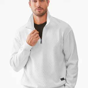 Sudadera casual de hombre con media cremallera, manga larga, cuello simulado, textura gofrada, de algodón, estilo pulóver, color liso - Product Image 3