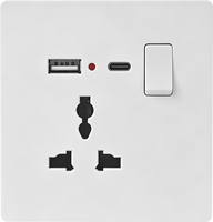 Prise murale électrique noire 1 poste de la série S25, norme britannique, avec ports de charge USB-A et Type-C, panneau mural universel