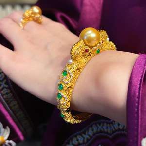 กำไลข้อมือไข่มุกสีทองวินเทจใหม่สไตล์นางสนมของจีนเครื่องประดับไร้ที่ติ - Product Image 2