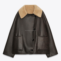 Veste réversible en cuir et polaire personnalisée pour l'hiver, doublure en fausse fourrure, veste double face pour femme