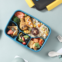 Boîte à bento rectangulaire 1,5 L avec 4 compartiments, clips de couvercle et plateau divisé pour enfants, école, bureau et préparation de repas - Vente en gros