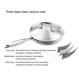 Bán buôn Mutil Kích thước Fry <span class=keywords><strong>Pan</strong></span> nấu ăn <span class=keywords><strong>Pan</strong></span> panci đồ nấu nướng 304 thép không gỉ <span class=keywords><strong>Frying</strong></span> <span class=keywords><strong>Pan</strong></span> với nắp - Product Image 3