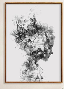 Stampa su Tela Astratta con Profilo Femminile in Stile Surreal Smoke Art, <span class=keywords><strong>Arte</strong></span> Murale Moderna con Figura Umana per Decorazione Ingresso - Product Image 3