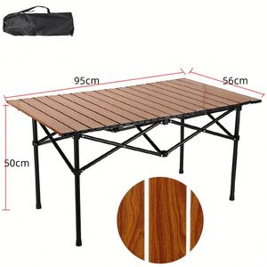 Table de pique-nique pliable portable pour le camping en plein air, en bois grainé, pour barbecue et voyages - Product Image 3