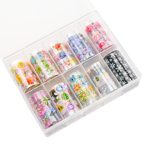 10 Rollos/Caja de Adhesivos Decorativos para Uñas Estilo Japonés, Juego de Adhesivos de Transferencia con Diseño de Cielo, 100x4cm, Lámina Dorada y Plateada para Uñas - Product Image 6