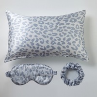Taie d'oreiller en satin imprimé numérique léopard pour les cheveux et la peau taie d'oreiller en soie de linge de lit populaire + masque pour les yeux + combinaison de bandeau pour cheveux
