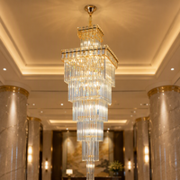 Grand Lustre Suspendu en Cristal à 2 Niveaux, Design Carré Multiples, pour Hôtel, Loft, Appartement, Escalier