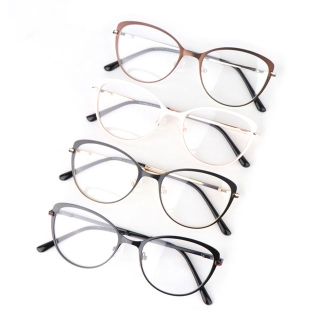 2024 Hot Selling Stylish Vintage Stainless Steel Cateye Metal Optical Frame Women Cat Eye Blue Light Glasses