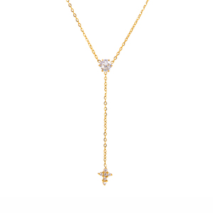 Collar con Cruz de Circonia Blanca Chapada en Oro de 18K de J&D Jewelry, Collar Tipo Y-Lariat de Acero Inoxidable Resistente al Agua, Joyería Religiosa para Mujer - Product Image 1