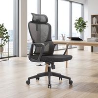 Chaise de bureau ergonomique moderne en tissu PU, hauteur réglable, dossier haut en mousse, support lombaire, base en aluminium, accoudoirs pivotants réglables