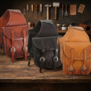 Barkat Overseas E30786 Sacoche de selle de cheval Western tout usage légère en cuir grainé, avec conchos argentés et motifs floraux gravés, style cowboy - Product Image 3
