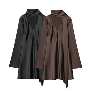 KAR & OT ZA 2025 autunno/inverno nuovo arrivo: elegante e semplice abito a <span class=keywords><strong>maniche</strong></span> <span class=keywords><strong>lunghe</strong></span> in <span class=keywords><strong>raso</strong></span> di seta con accessori per sciarpa (9382332) - Product Image 1