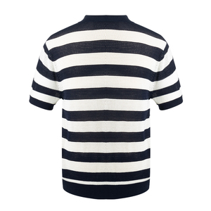 Fournisseur de tricots sur mesure, pull à manches courtes en coton 100% GOTS, polo en tricot rayé pour homme, été - Product Image 2