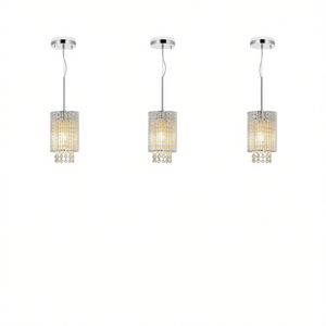 Lámpara Colgante Moderna de Cristal de 5 Pulgadas, Cromada, de Hierro, Ajustable, para Isla de Cocina, Pantalla Cilíndrica, LED E26 - Product Image 1