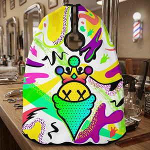 Capa de Peluquería con Diseño de Corona y Helado, Patrón Abstracto Colorido, Textil Resistente al Agua - Product Image 1