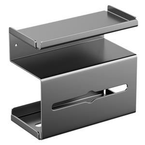 Porte-serviettes mural minimaliste en acier carbone rectangulaire, sans perçage, organiseur de papier toilette pour salle de bain - Product Image 2